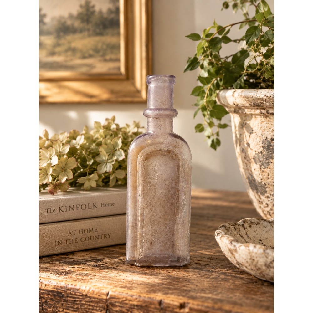 Antique Sun Purple Glass Bottle Lavender Iridescent Apothecary Medicine 5.25"